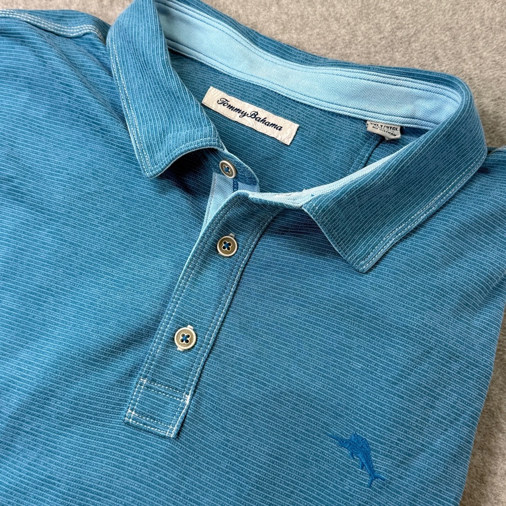 Tommy Bahama Polo Shirt 3XLT Blue‎ Marlin Logo Tencel Modal Blend Soft Knit